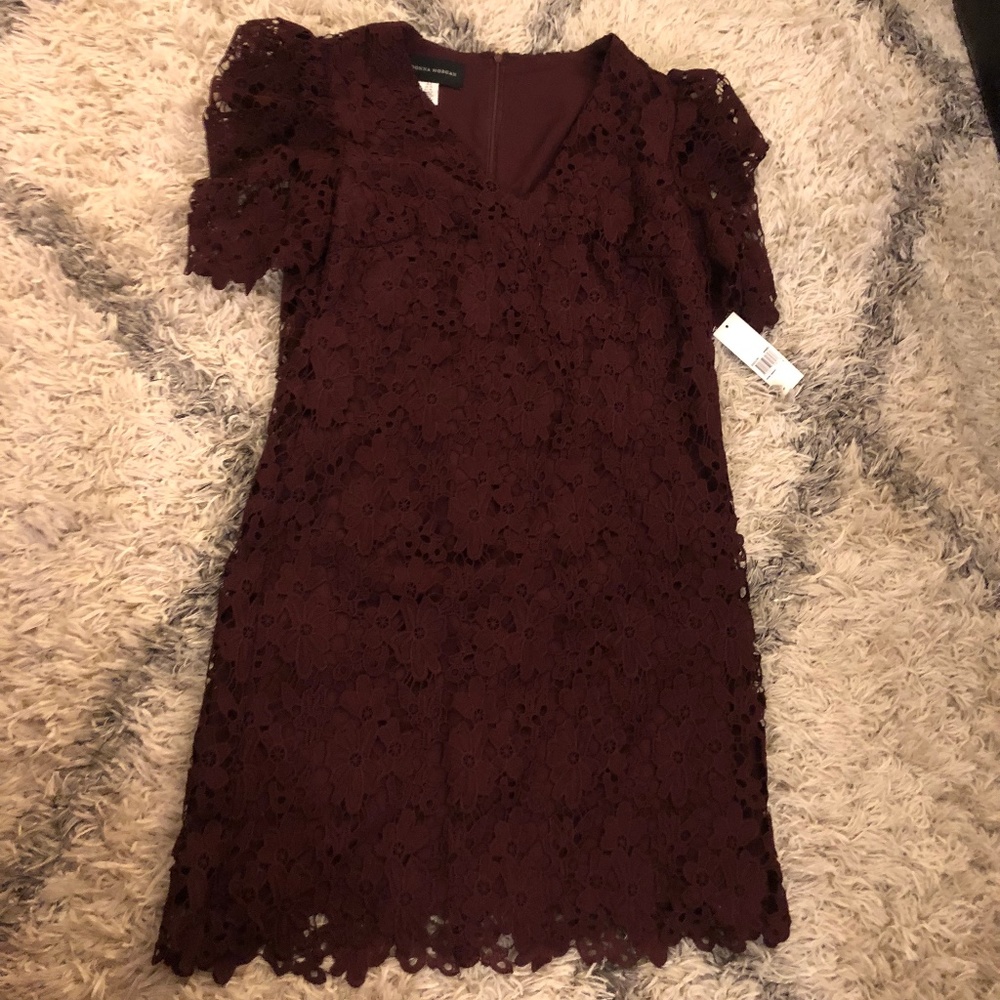 Donna Morgan Women NWT Lace Shift Dress Wine 8